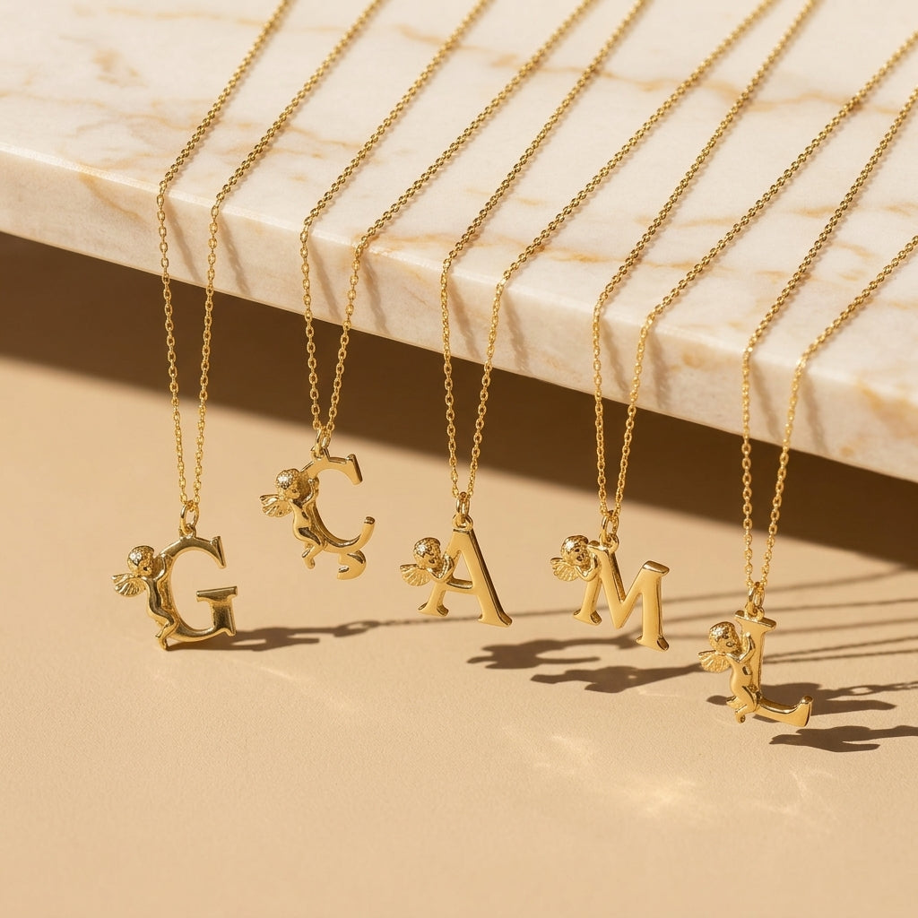 Custom Angel Initial Letter Necklace