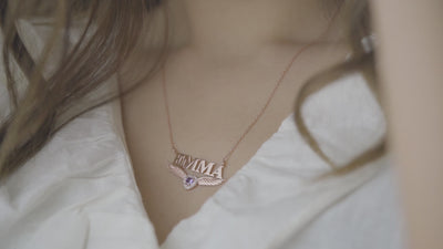 Custom Name Necklace with Angel Wings and Birthstone