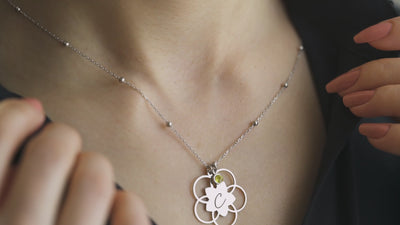 Lotus Flower Initial Birthstone Necklace