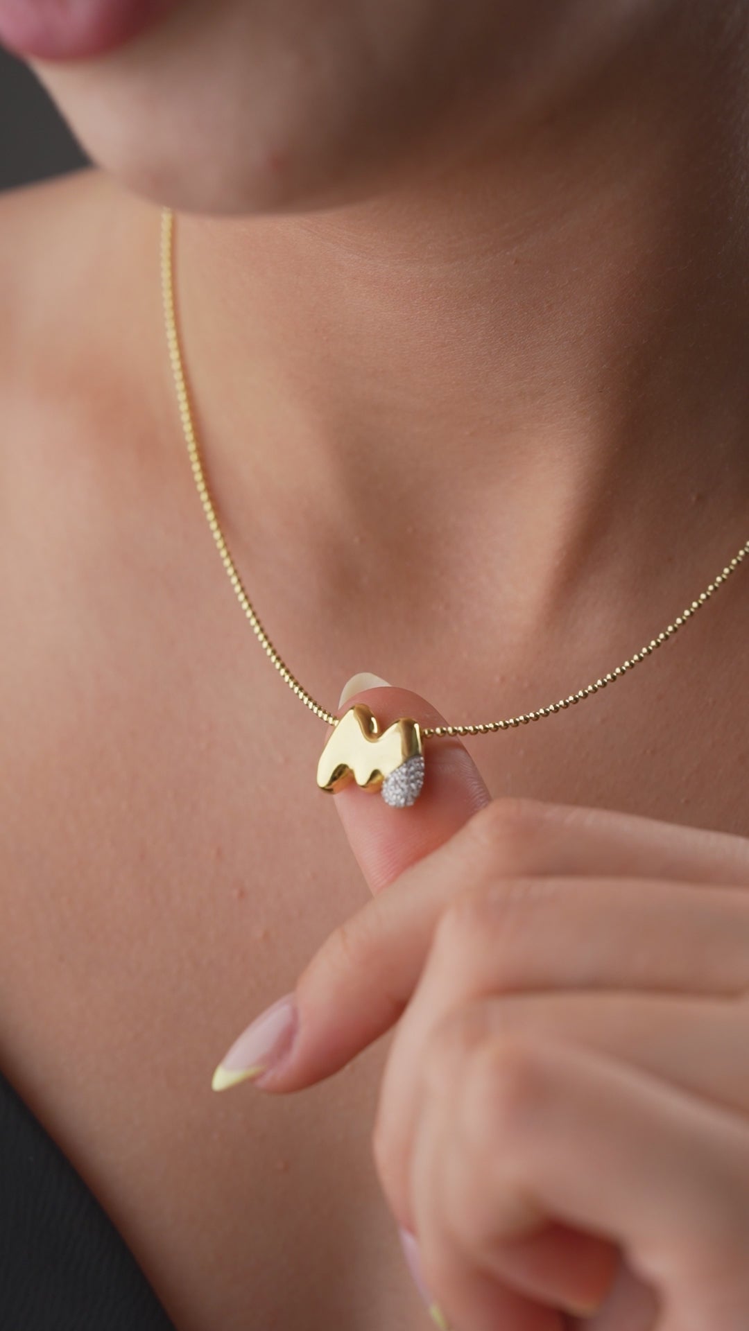 Pave Lowercase Initial Necklace in Gold