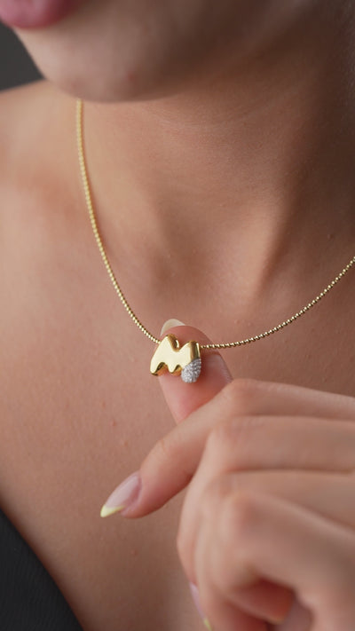 Pave Lowercase Initial Necklace in Gold
