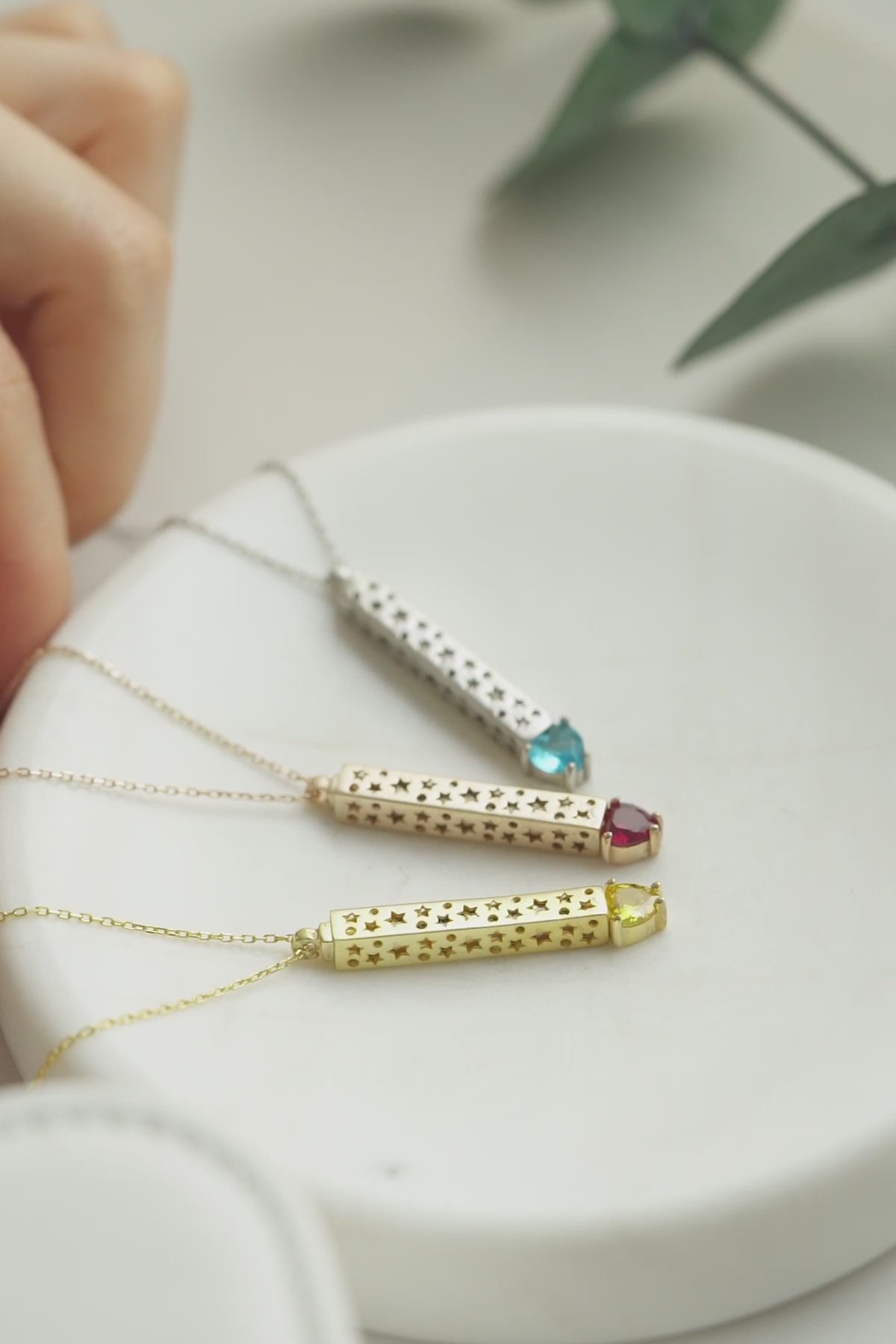 Engraved Bar Necklace with Heart Birthstone