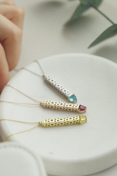 Engraved Bar Necklace with Heart Birthstone