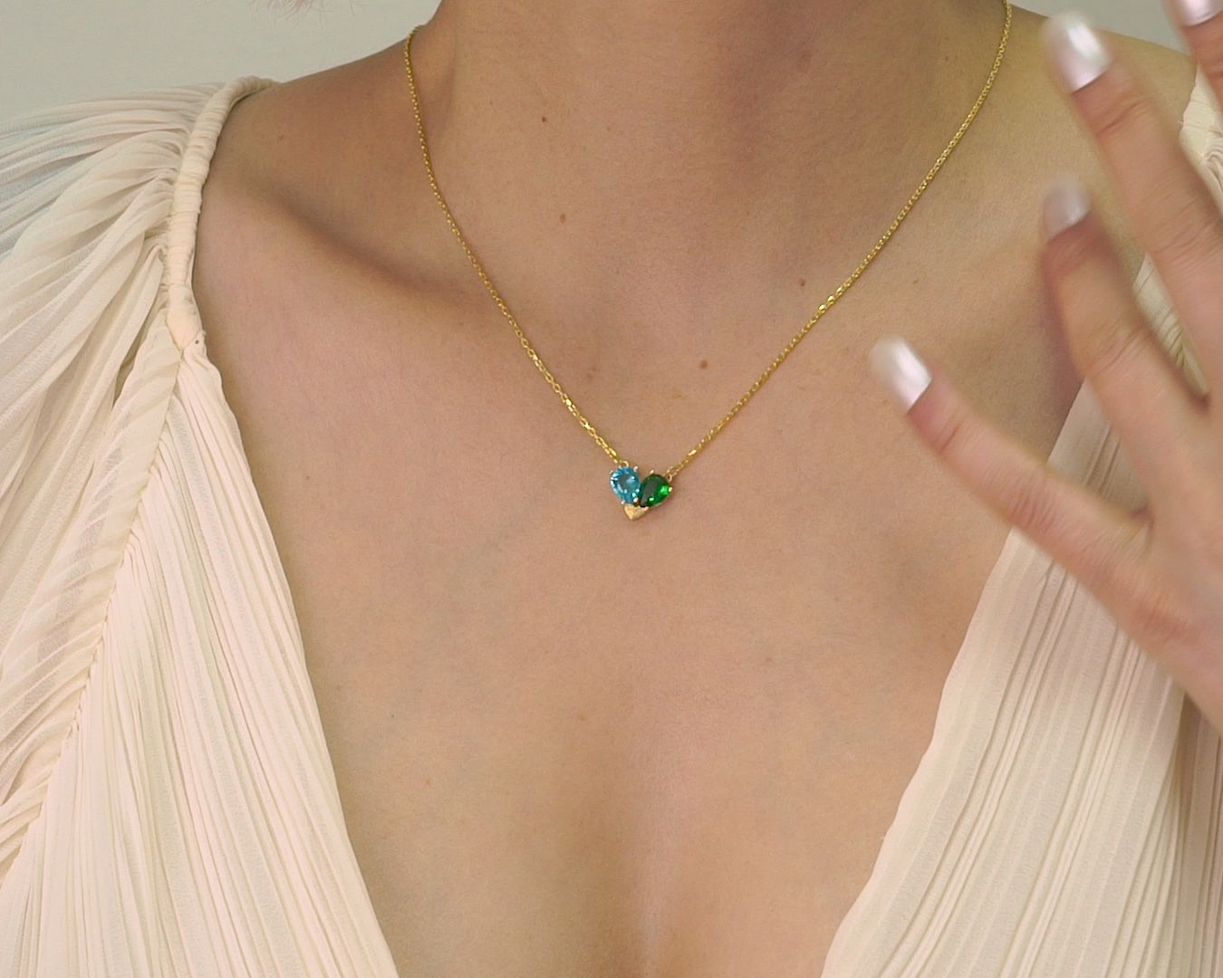 Two Stone Heart Birthstone Necklace