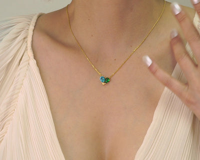 Two Stone Heart Birthstone Necklace