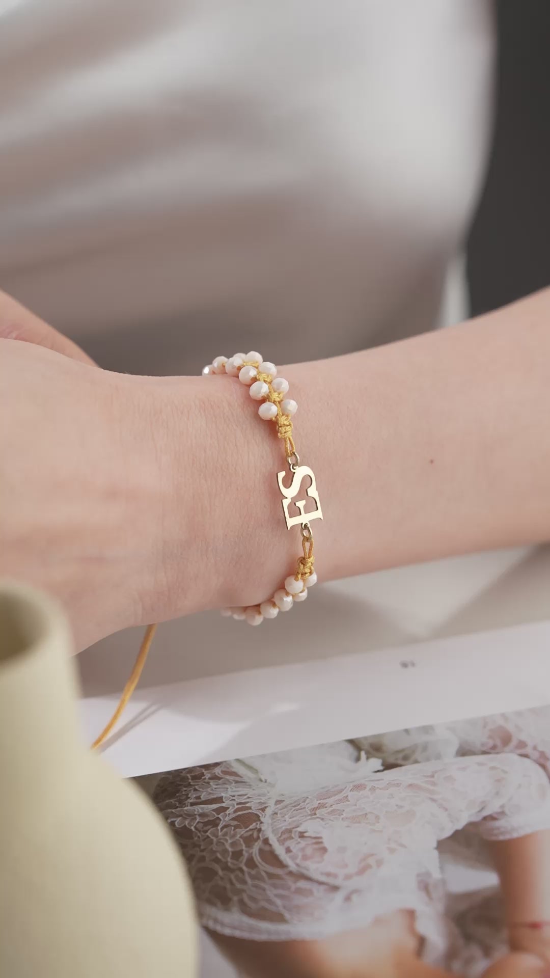 Beaded Macrame Bracelet with Gold Initials
