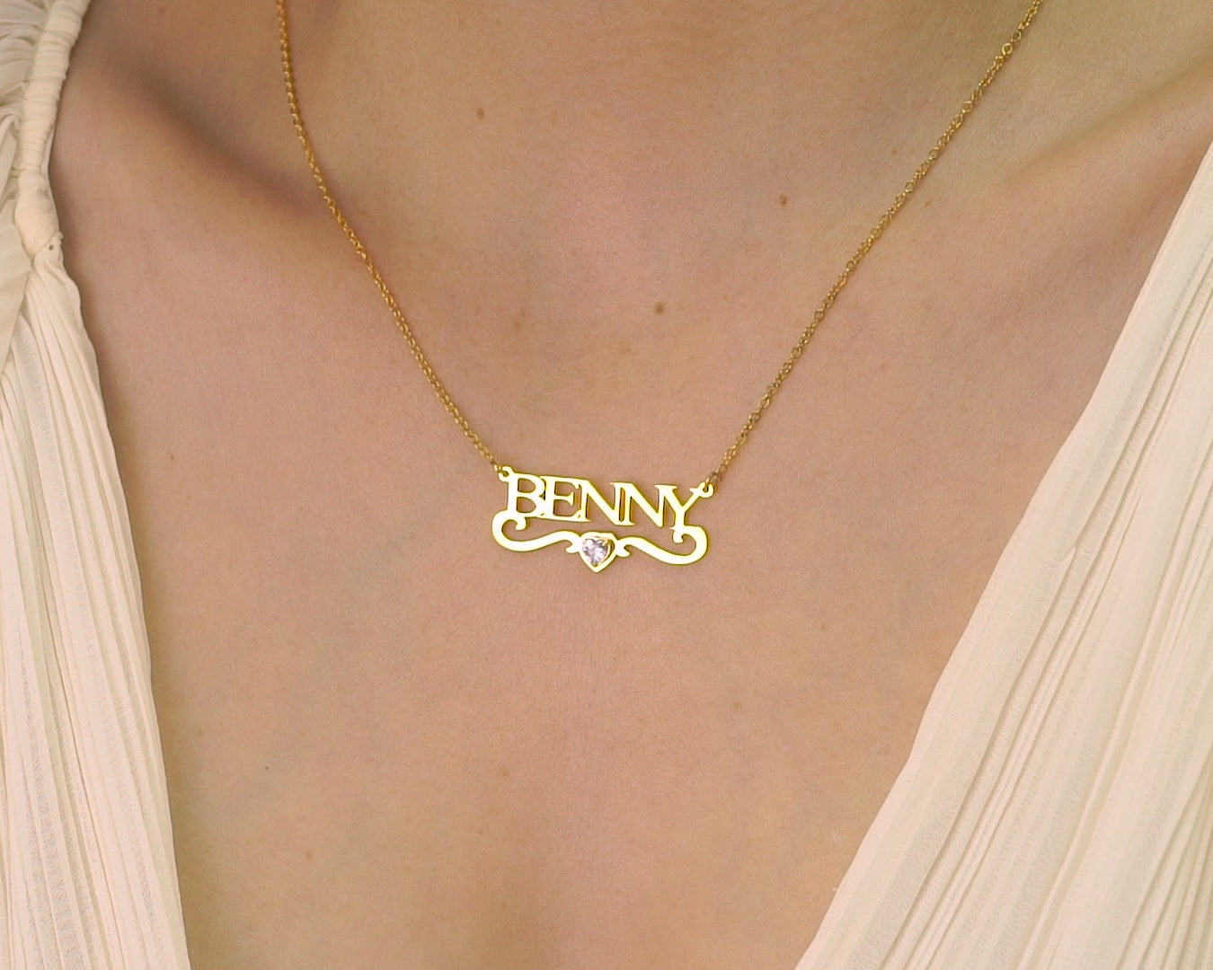 Custom Name Necklace with Birthstone Heart