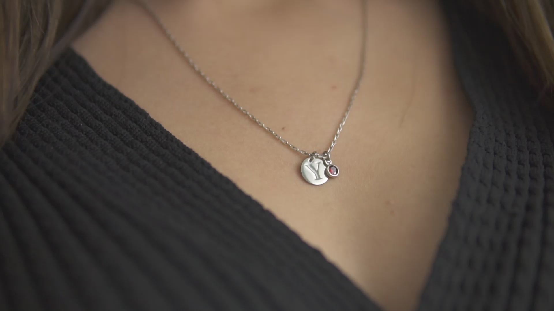 Initial Disc Necklace with Birthstone Charm