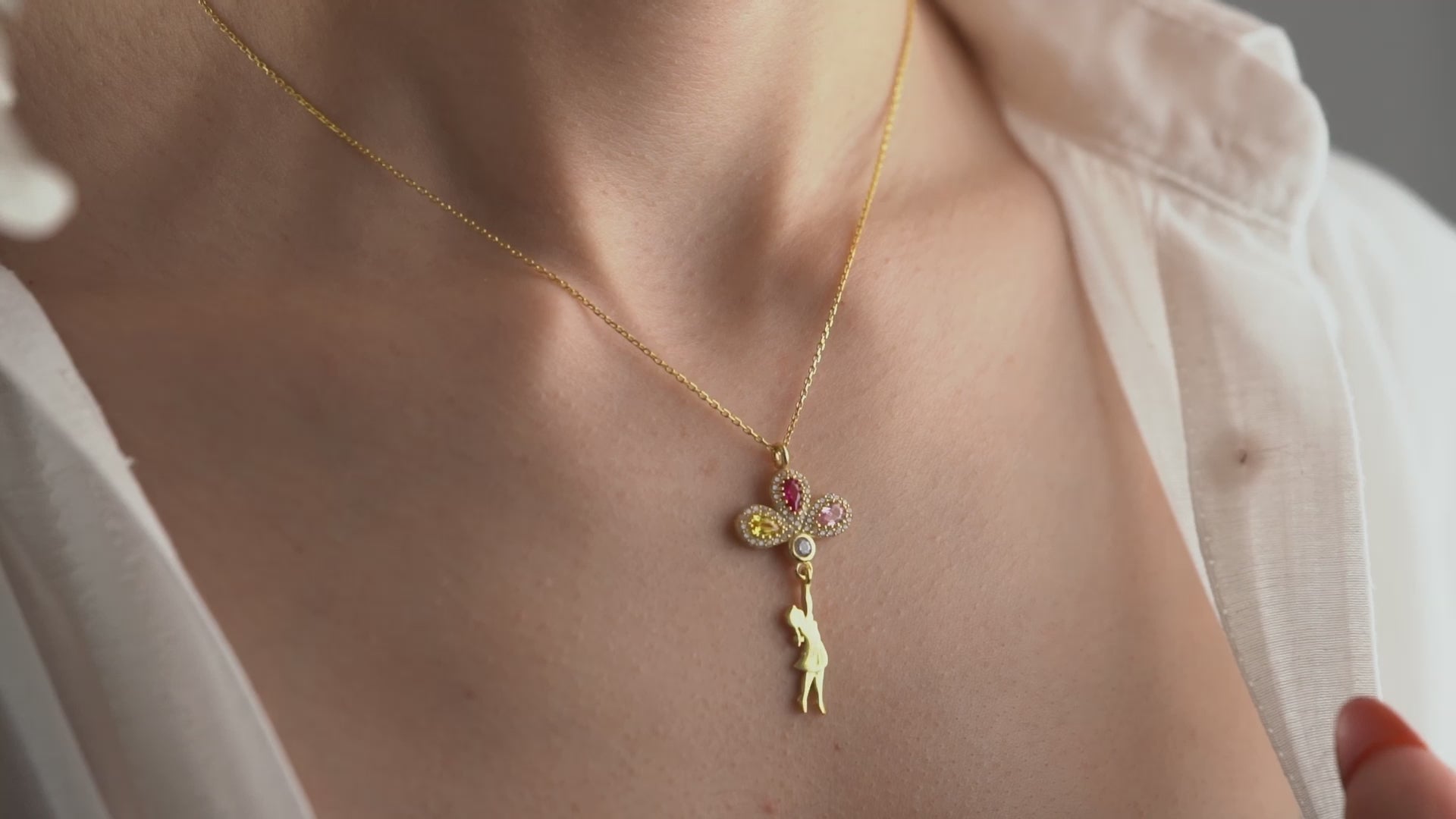 Girl Holding Balloon Birthstone Necklace