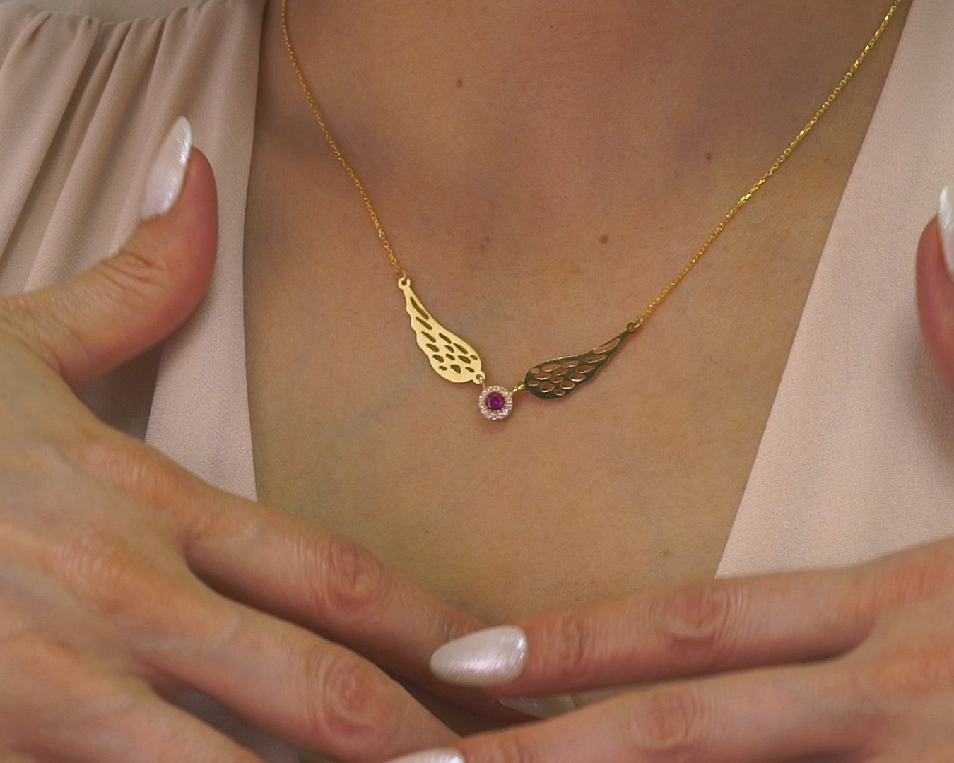 Angel Wing Birthstone Necklace