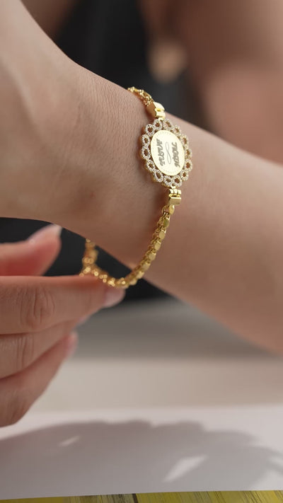 Engraved Two Name Infinity Medallion Bracelet