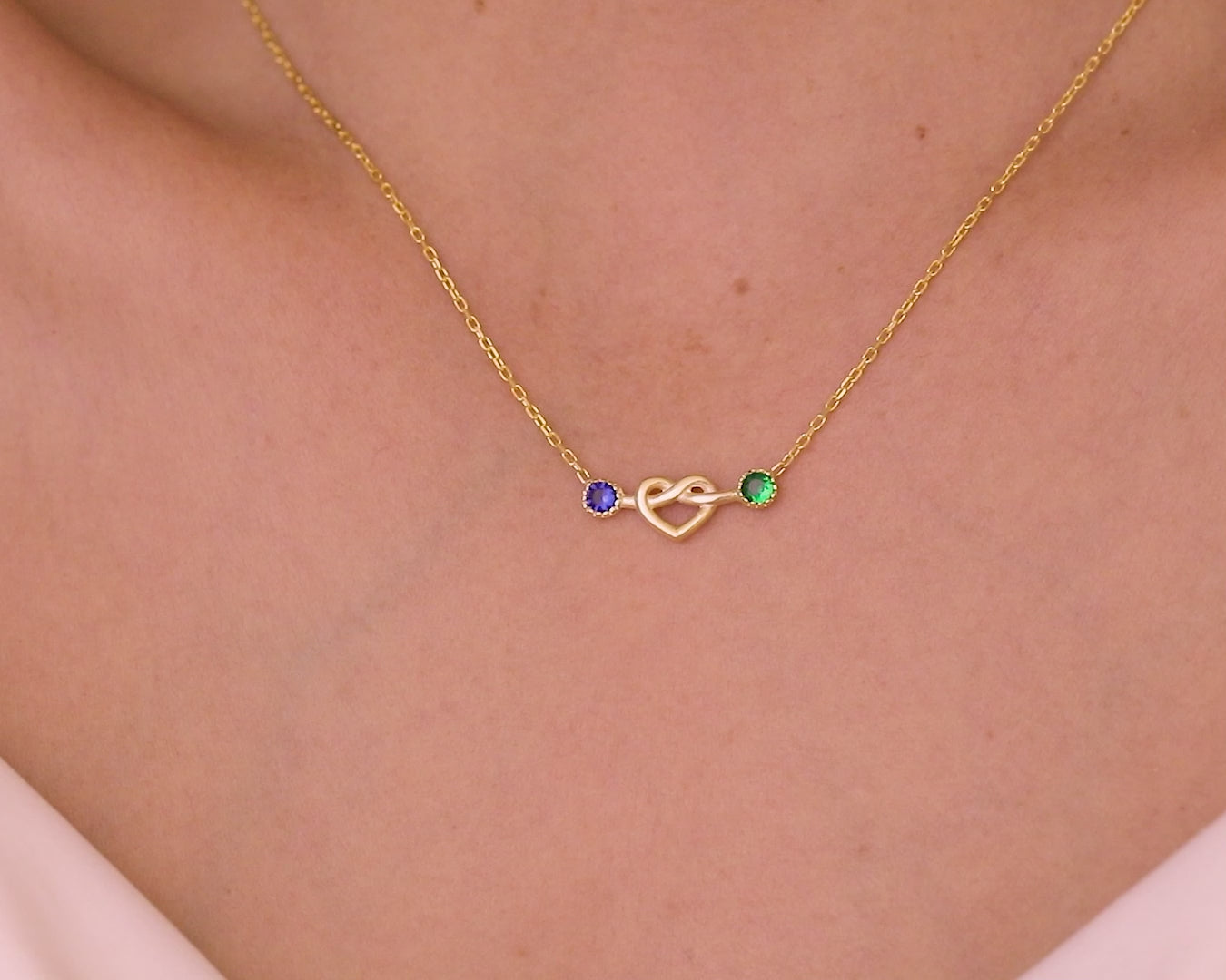 Two Stone Heart Knot Birthstone Necklace