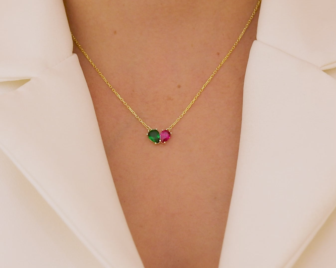 Custom Two Stone Pear Birthstone Necklace