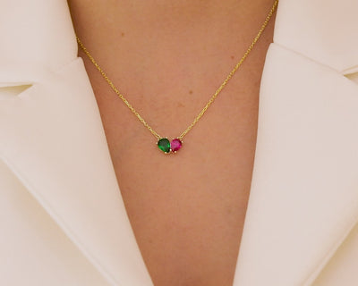 Custom Two Stone Pear Birthstone Necklace