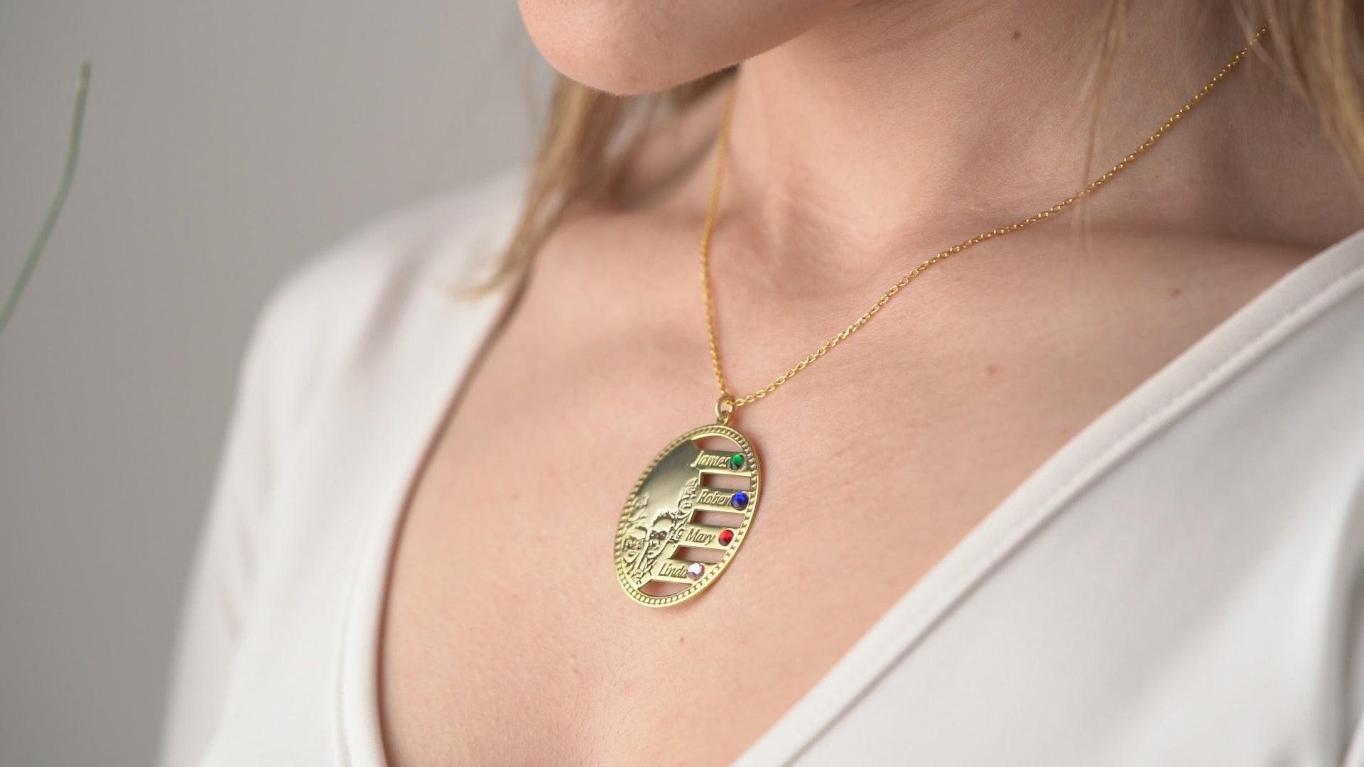 Custom Photo Engraved Family Birthstone Necklace