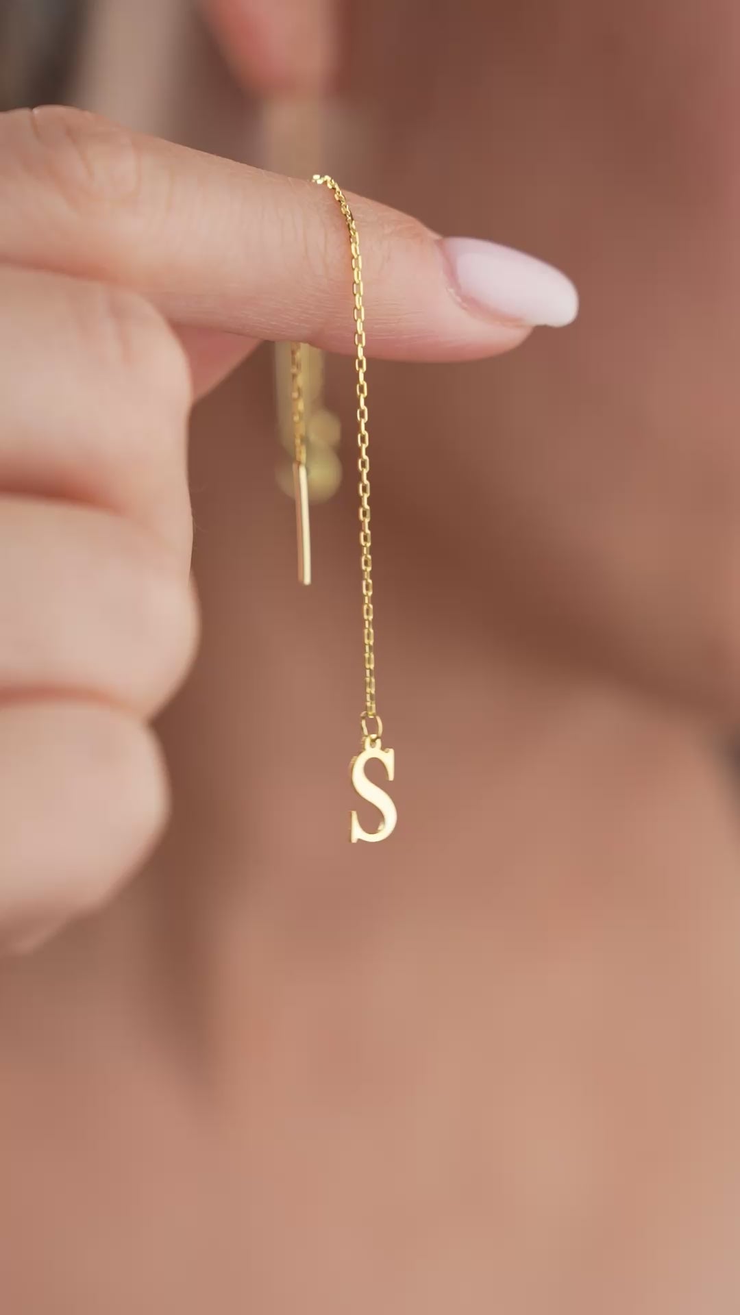 Custom Initial Threader Earrings in Gold