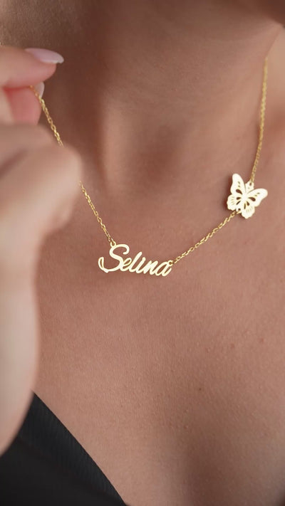 Custom Name Necklace with Butterfly Charm