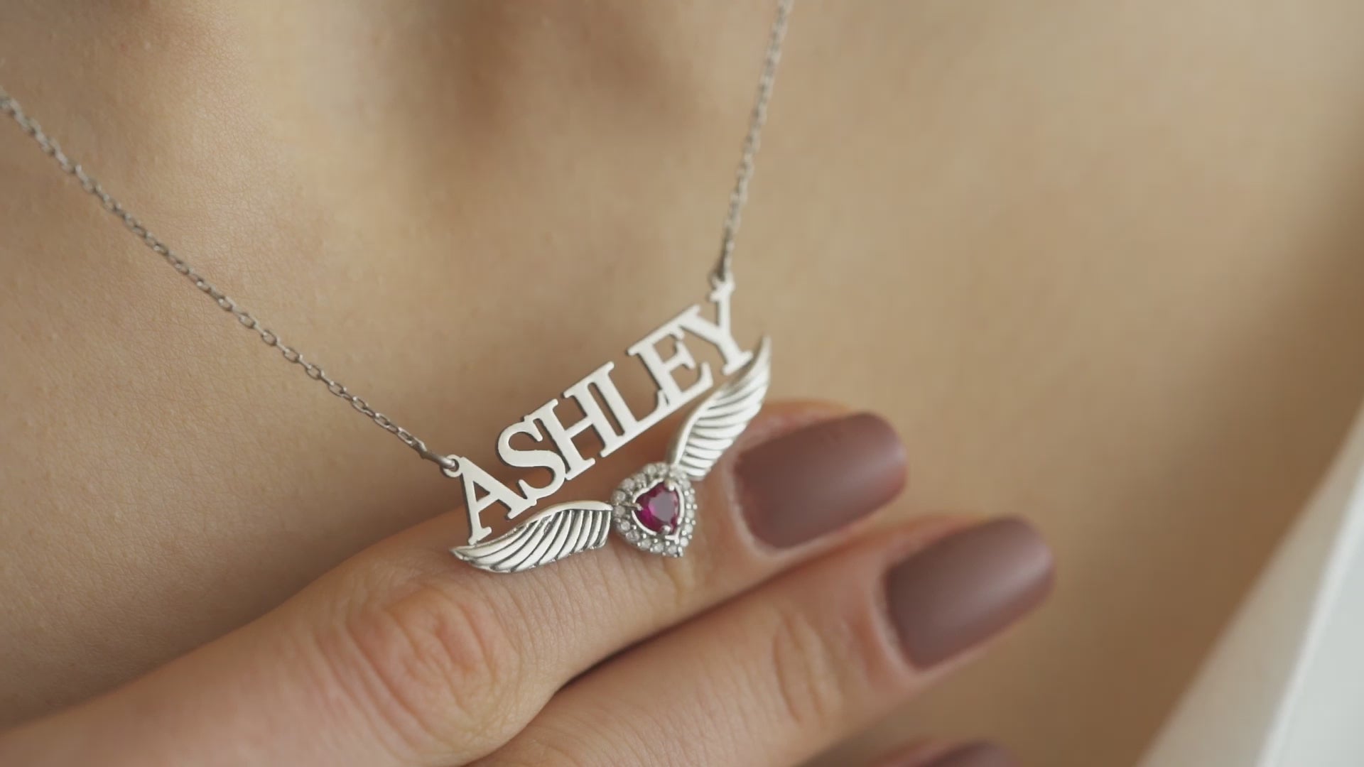 Angel Wing Name Necklace with Birthstone