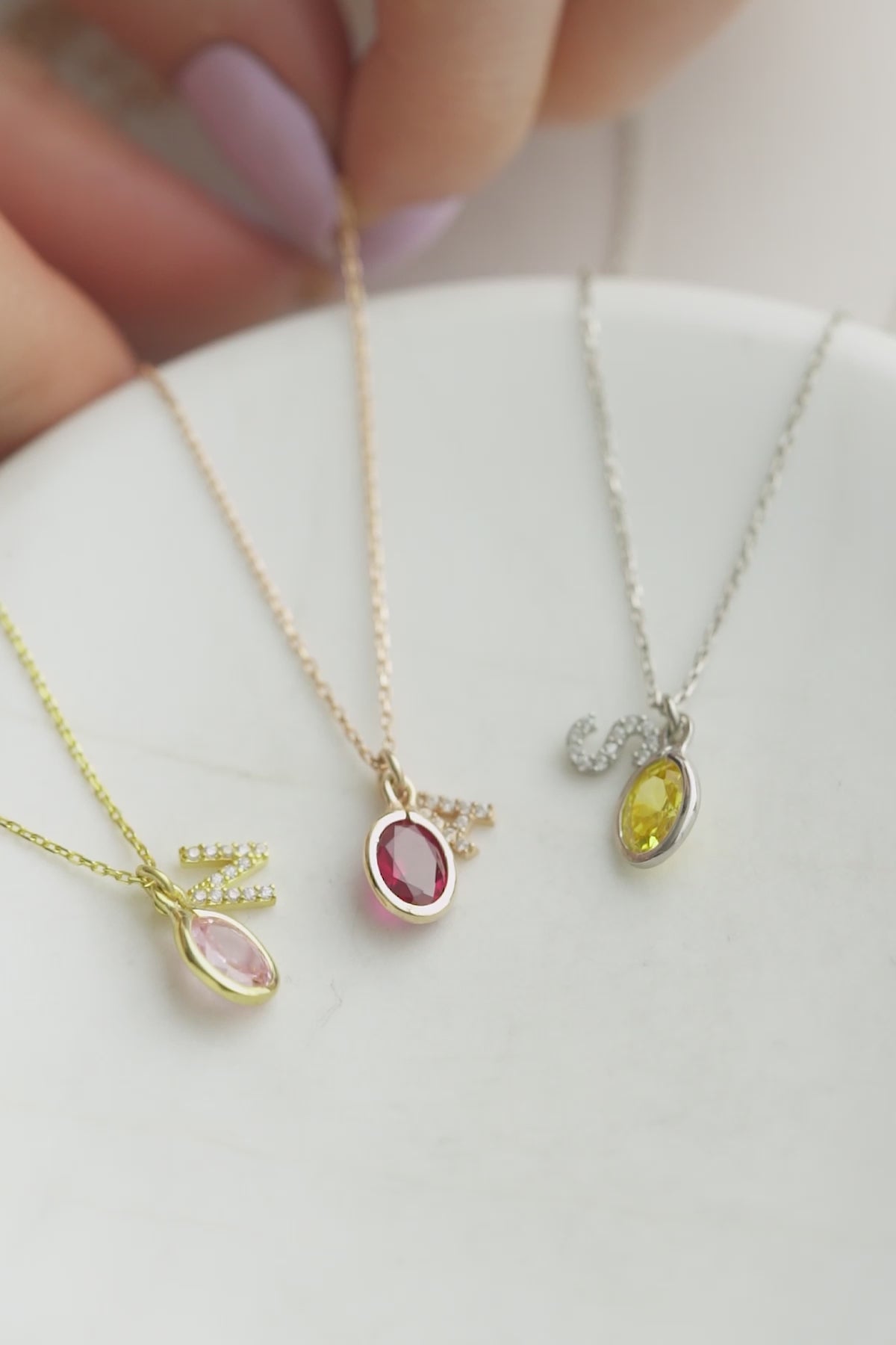 Custom Letter Birthstone Charm Necklace