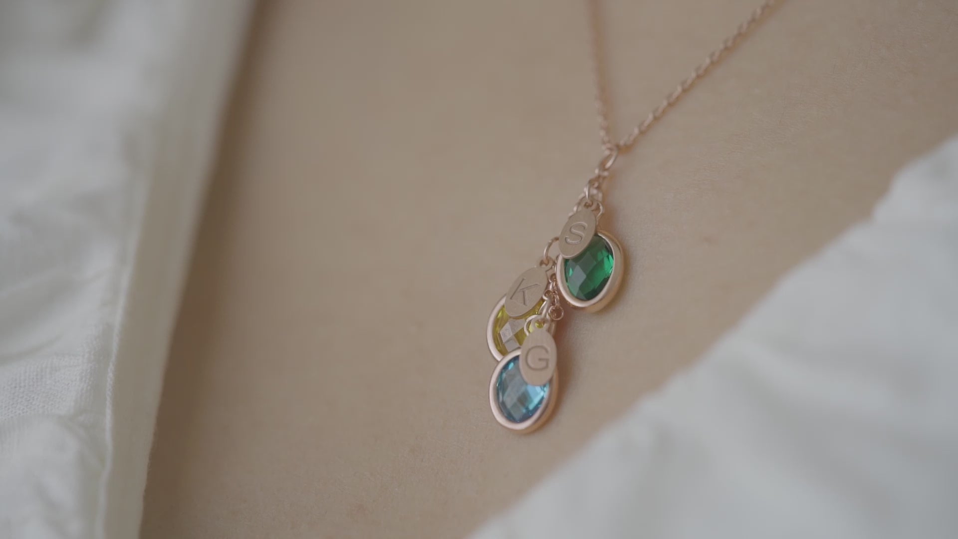 Custom Birthstone Initial Charm Necklace