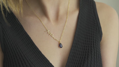 Custom Name Necklace with Birthstone Drop
