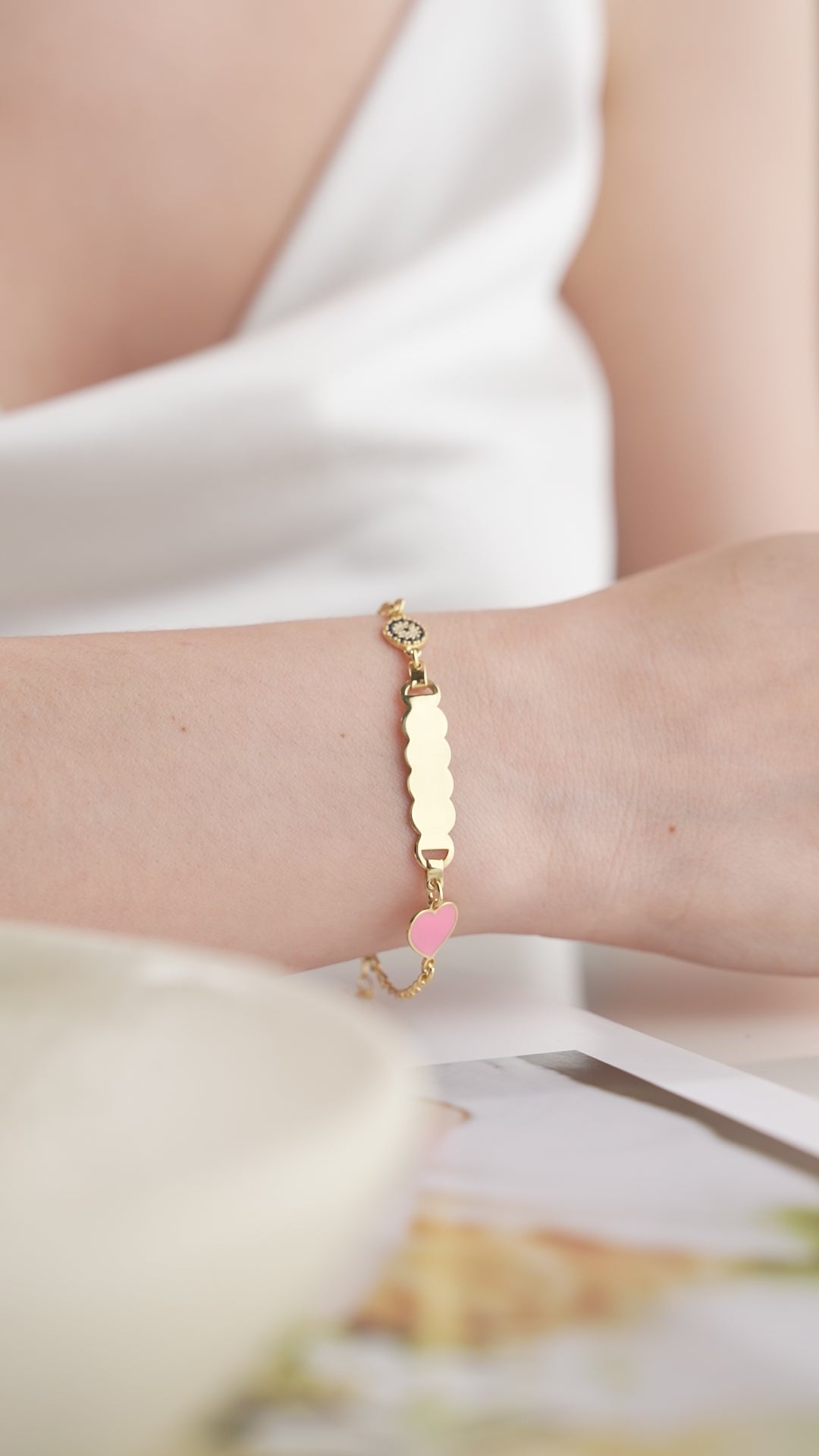Custom Name Bracelet with Pink Heart Charm