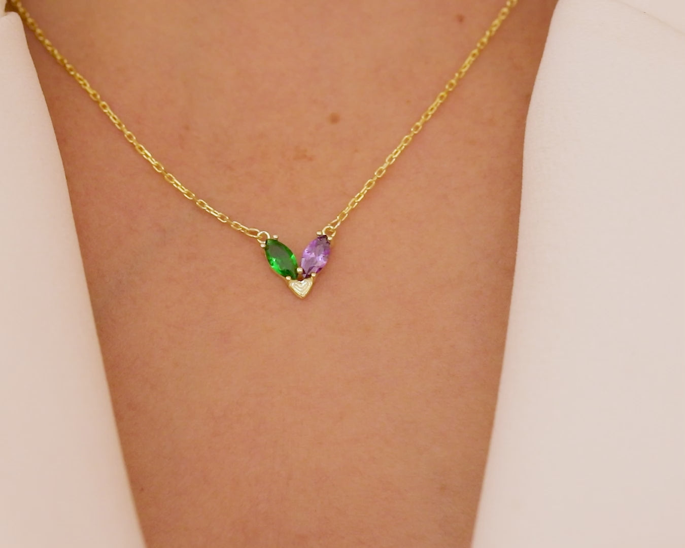 Custom Two Birthstone Heart Necklace