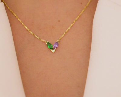 Custom Two Birthstone Heart Necklace
