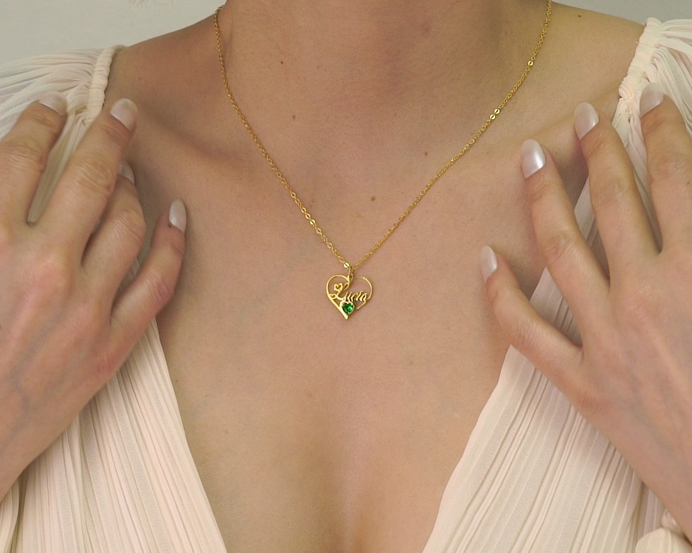 Custom Name Heart Birthstone Necklace
