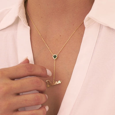 Heart Birthstone Necklace with Name Charm